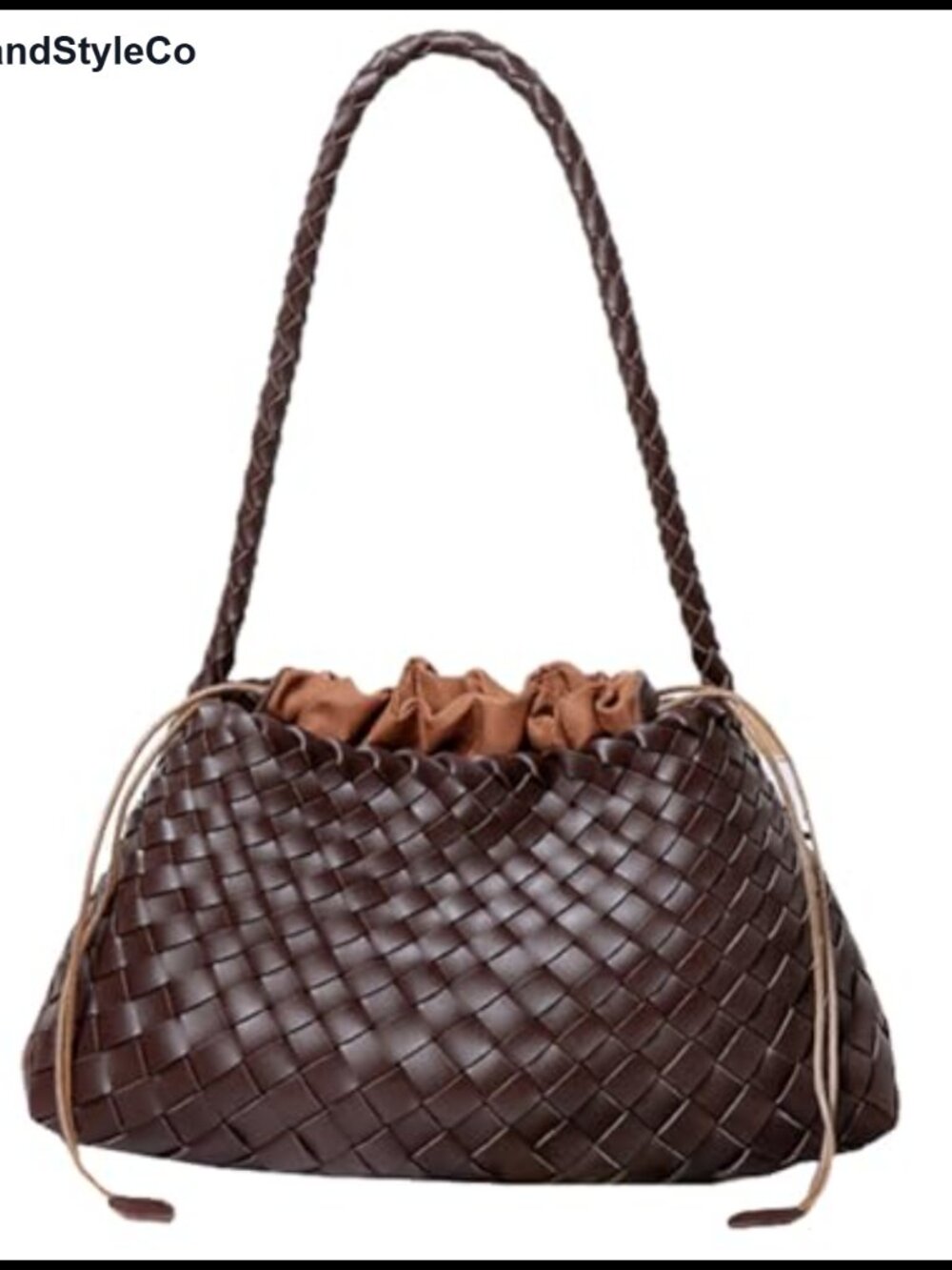 Trendy Woven Hobo Shoulder Bag Faux Leather Bucket Purse Tote